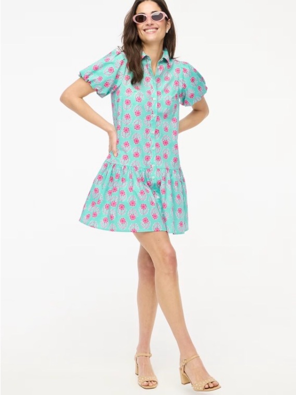 J. Crew Green Dress with Bright Pink Floral Print - size 6 NWT - Picture 3 of 3